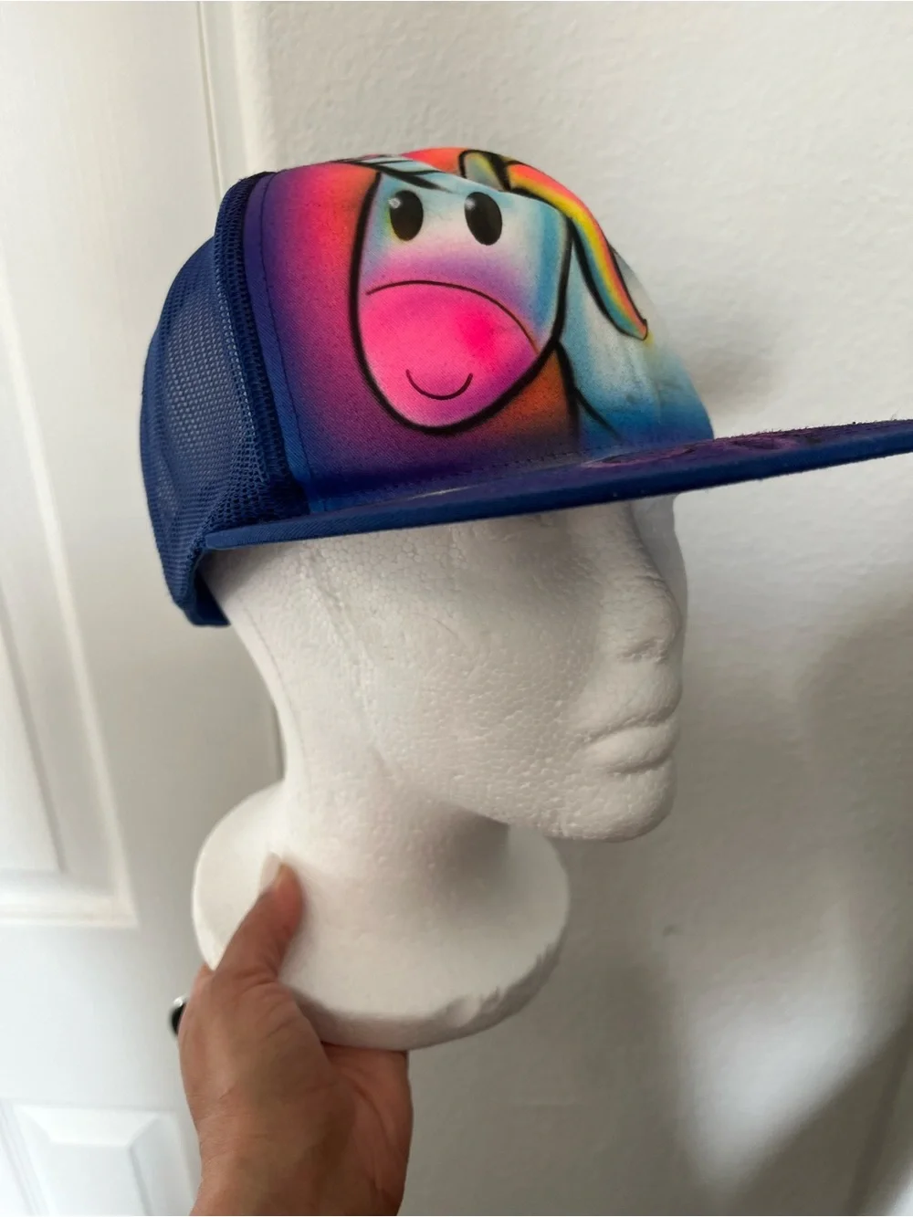 Custom Airbrushed Unicorn Trucker Hat “Julie” | Blue Snapback | One Size